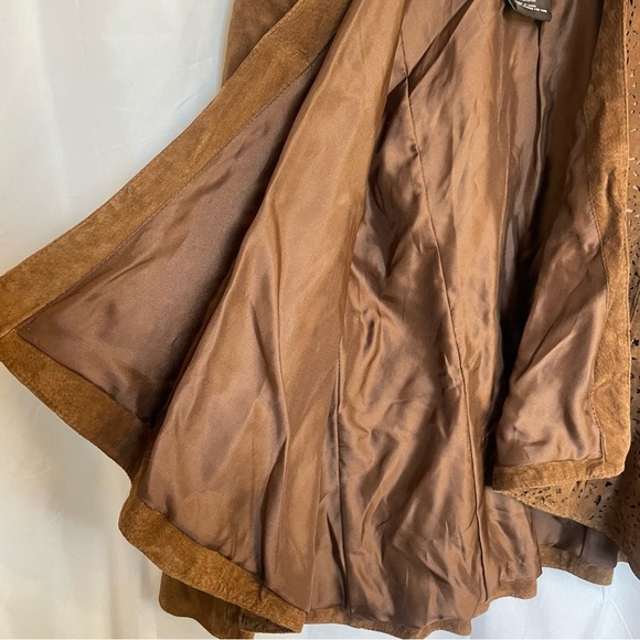CHI BY FALCHI Women’s Brown Genuine Leather Open Front Cut Out Jacket Size Small - Picture 7 of 17